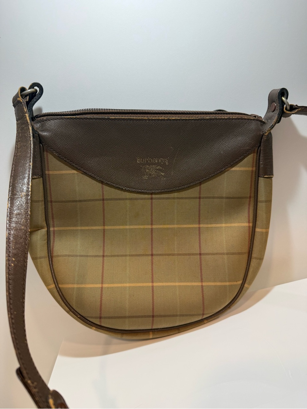 Burberry Olive and Brown Plaid Crossbody Bag